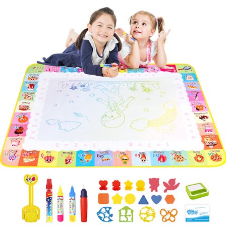Vandmalingsmåtte 120 x 90 cm - Legetøj Børn 2 til 6 År - Vand Magisk Skifer med Tegneblok & 4 Penne