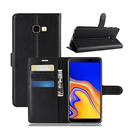 Samsung Galaxy J4 Plus (2018) litchi læder flip etui - Sort