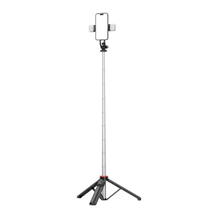 Selfie stick / Telescopic tripod with lamps and phone holder, 1.3m