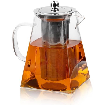 Glas Tekanna, Glas Tekanna med Rostfritt Stålfilter, Fyrkantig Glas Tekanna, Idealisk för Te och Kaffe
