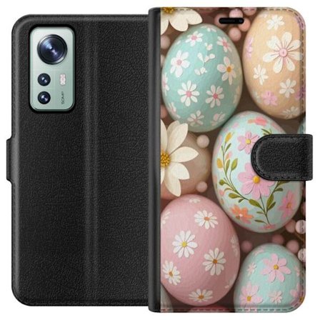Yhteensopiva Lompakkokotelo Xiaomi 12 Pastellivärisiä pääsiäismunia, joissa on käsimaalatut kukat ja keväinen tunnelma pehmeässä koristekompo