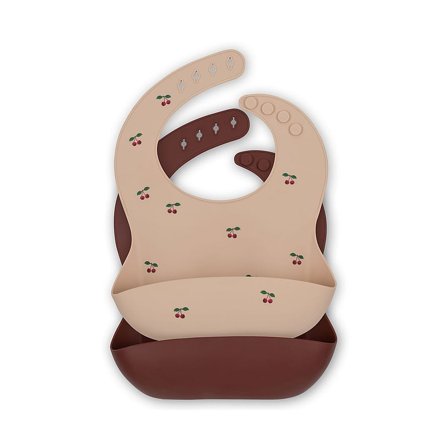 Konges Sløjd Hagesmæk Silikone 2-pak Cherry Mocca, Børn & Forældre, Spisetid, Hagesmække