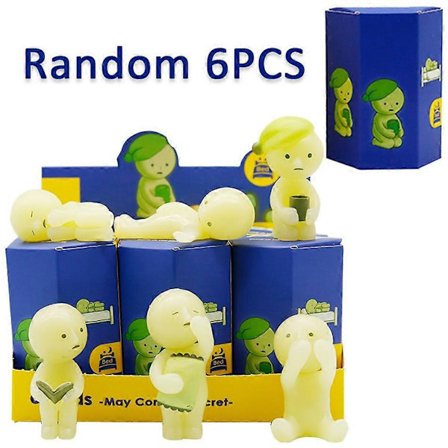 Smiski Blind Box Sunday Series - Yoga & Fitness Minifigur, Lysende Dekorasjonsdukke for Soverom & Toalett D-6p tilfeldig