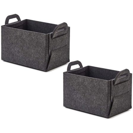 2 stk. opbevaringskurve i filt - store sammenklappelige skabskasser med håndtag til vasketøj, tunge hylder