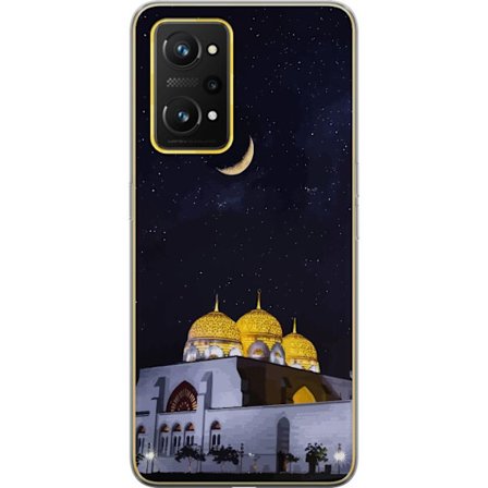 Yhteensopiva Puhelinkuori Realme GT Neo 3T Tähtikirkas yö kultaisine kupoleineen ja puolikuun yllä valaistun moskeijan yllä