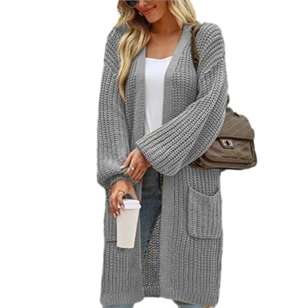 Dam Casual Öppen Framtill Långärmad Stickad Tröjor Ytterkläder Rockar Grey 4XL