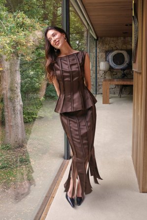 Jourdan Sloane x NA-KD Seam Detail Satin Midi Skirt - Satin nederdele - Brun - EU 32