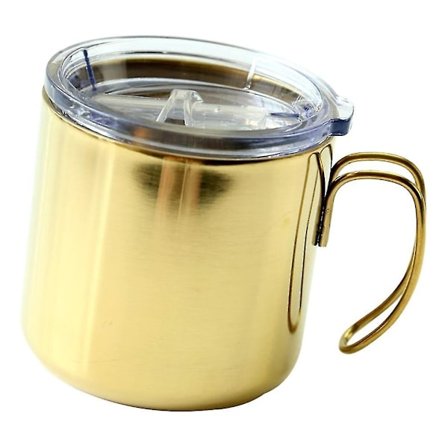 Rustfrit Stål Kaffe Kop Med Låg, Praktisk Kop Øl Kop Med Håndtag Låg Dobbelt Lag Kop (farve: guld)(1 stk)