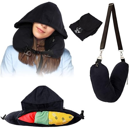 Fyllbar Nackkudde för Resor med Huva, Hoodie Resenackkudde Fyllbar med Kläder