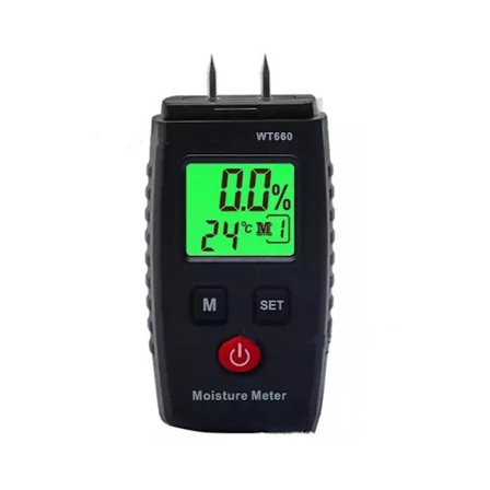 Fuktighetsmåler, pinne-type fuktighetsdetektor med 3 moduser, LCD-skjerm med grønn bakgrunnsbelysning, for byggematerialer
