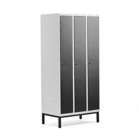 Kleiderspind CLASSIC mit Beingestell, 3 Module, 1940 x 900 x 550 mm, schwarz