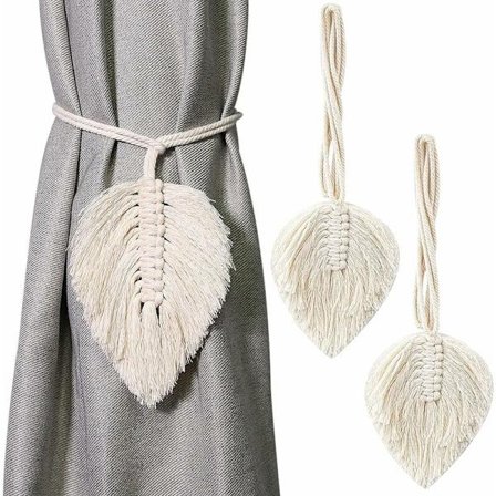 Sæt med 2 boheme gardinbindinger i bomuld, 80 cm hvide