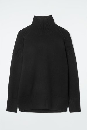 COS Women's Ribbed Merino Wool Turtleneck Jumper in Black
