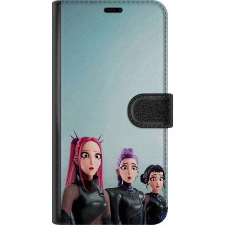 Kompatibel Tegnebogsetui til Motorola Motorola Moto G34 Tre animerede kvinder med farverigt hår i futuristisk stil og overraskede udtryk