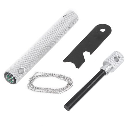 Sterk Magnesiumstav for Utendørs Camping Kompass Brannstart Stick Anti-Korrosjon Flintstone (Sølv)