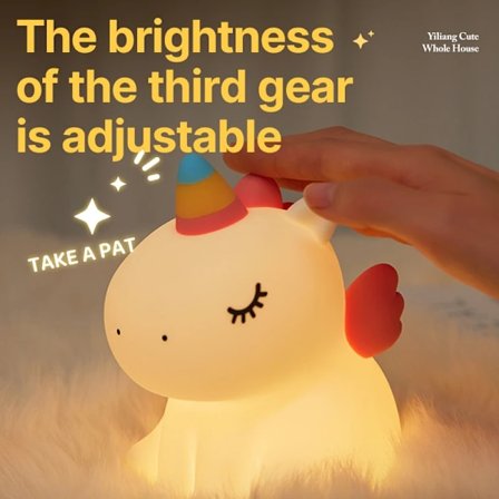 1 st Enhörning Söt LED nattlampa för pojkar flickor USB uppladdningsbar tecknad djur sovrum dekoration Touch nattlampa