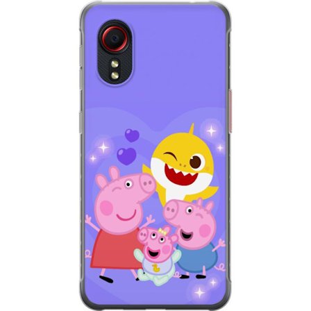 Kompatibel Mobilcover til Samsung Galaxy Xcover 5 Peppa Gris mønster med hjerter, sommerfugle og venner, lyserød baggrund i bløde børneillustratio