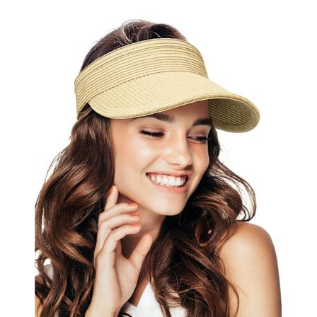 Solhatt for kvinner med bred brem, strandhatt i strå som beskytter ansiktet om sommeren, for reiser og utendørsaktiviteter