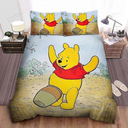 v5387 Sengetøy Ole Brumm Limer Honningkrukken Sin På Magen Dynetrekksett Sengetøy IU5387