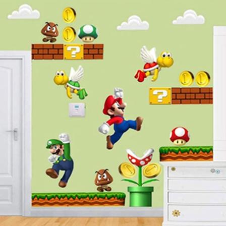 Super Mario Byg en scene Vinyl Vægklistermærker - Murmaleri Vægindretning Soveværelse Børneværelse - Aftagelig Skræl og klæb 4 stykker