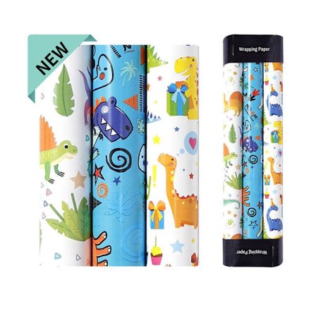 Gavepapir til børnefødselsdag, tre ruller, hver rulle 43cmx3m