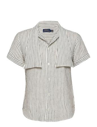 Y/D Linen Stripe-Ssl-Sht White Polo Ralph Lauren
