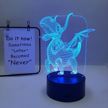 JUSTUP Dinosaur-serie nattlys 16 farger 3D LED illusjonslampe fjernkontroll leker barnerom dekorasjonslys -- Dinosaur D (Svart sete)