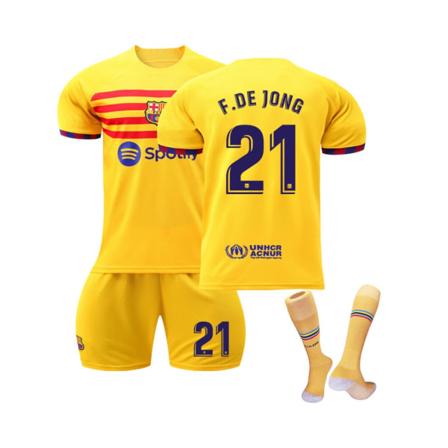 (FC Barcelona 2023 Fjärde tröja F.De Jong #21 Fotbollströja Set för barn Vuxna 28(150-155CM)