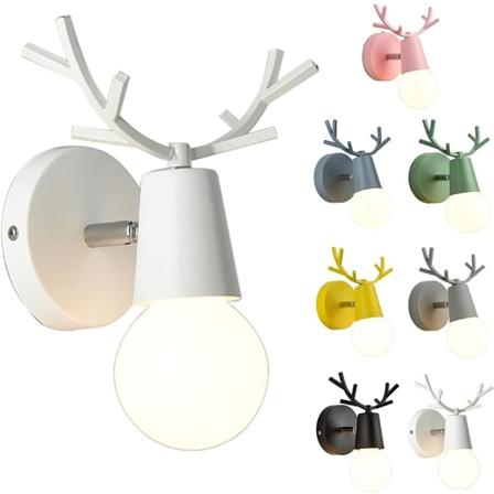 hjorthorn formad inomhusvägglampa i järn, vägglampa i Macaron färg för barnrum, enkel och modern stil inomhusvägglampa spotlight - Perfet white