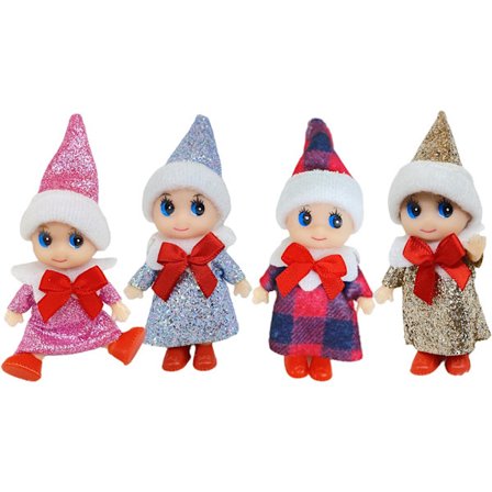 Jultomtar i Mini-Storlek, 4-pack Små Elfdockor för Barn, Baby Elf-Presenter, Julgåvor till Flickor och Pojkar, Elfdockor för Barn, Små Elf-Figurer
