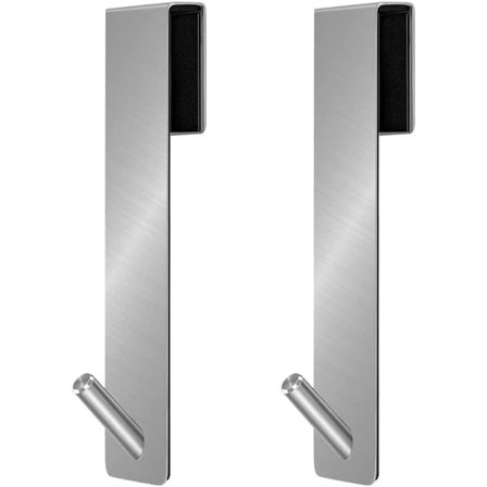2 stk. Dusjdørkroker, rustfrie stålkroker for håndklær uten boring på rammeløs dusjdør for bad (17,8 cm sølv)