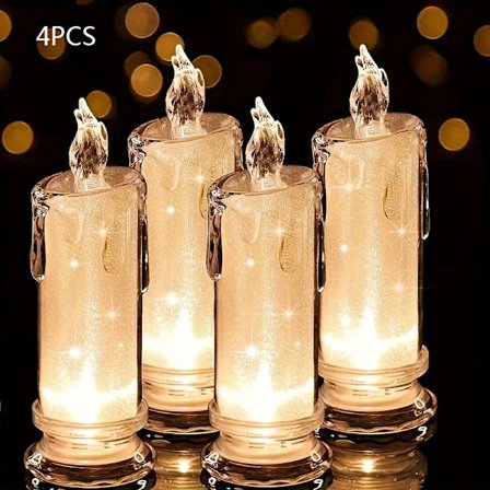 4-delt LED Flammeløs Lys Sæt - Realistisk Flammende Effekt, Batteridrevet, Juledekoration