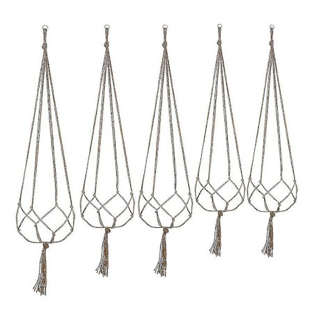 5 stk Plantehenger Blomsterplantholder Henge Naturlig Vev Hamp Rep Nett Blomsterpotte Hengekurv Nettpose-105cm