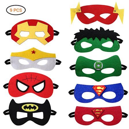 9 Pakk Barn Superhelt Filtmasker med Elastisk Snøre Superheltmaske Fest Rollespillmasker til Halloweenfest - Xin