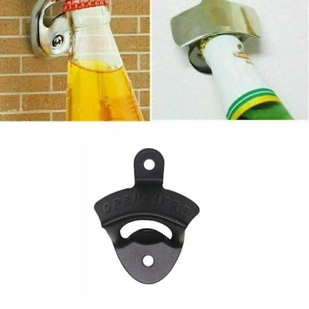 Rustfritt stål Restaurant Barware Veggmontert Retro Pub Flaskeåpner Bar svart