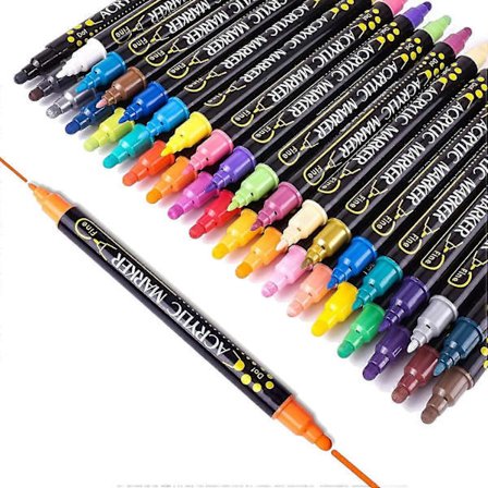 Akrylmalingpenner, 36 farger, malingsmarkører med ekstra fin spiss og sirkulær spiss, for stein