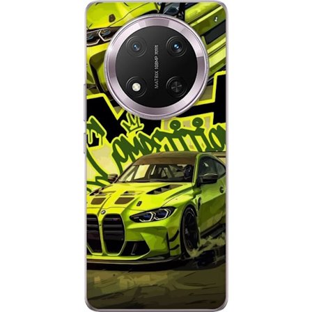 Kompatibel Mobilcover til Honor Magic7 Lite Bluey-familien i glad tegnestil med blomsterbaggrund og legende farvepalet