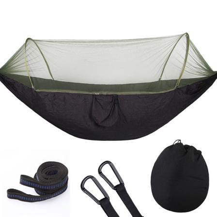 Utomhuscamping Hängmatta Automatisk Snabböppning Utomhus Enkel Dubbel Nylon Camping med myggnät Black 250*120