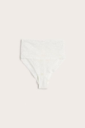 Kappahl | Brasilialaismalliset muotoilevat pitsipikkuhousut. | Valkoinen