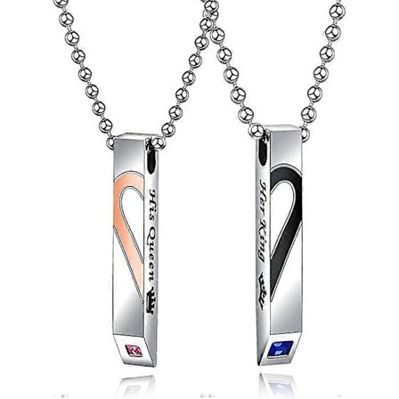 2 st/set Hans & Hennes Matchande Set Titan Rostfritt Stål Par Hängsmycke Halsband för Män Kvinnor Älskare Kubisk Hängsmycke Vänskap Relation Löfte L