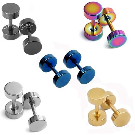 Teräksiset ruuvikorvakorut litteällä takaosalla, 5 paria (5 mm)