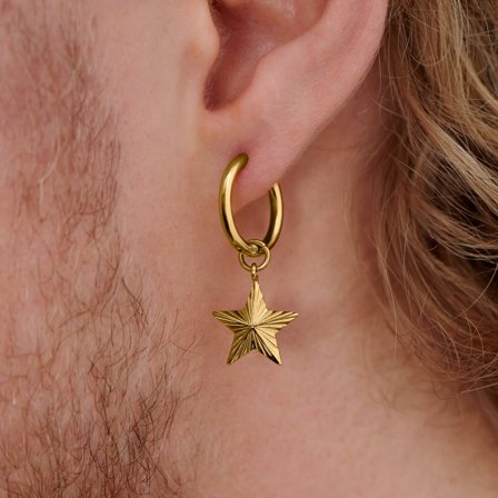 Gullbelagt stålørering med stjerneanheng for menn - Øreringer med Anheng