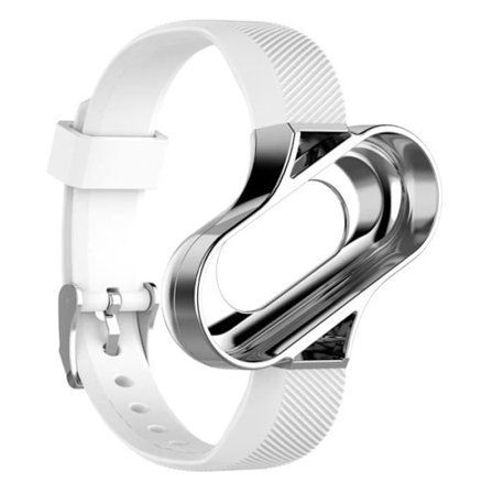 (Vit) Armbandsarmband med hållare i rostfritt stål för Xiaomi Mi Band 3 Smart Tracker