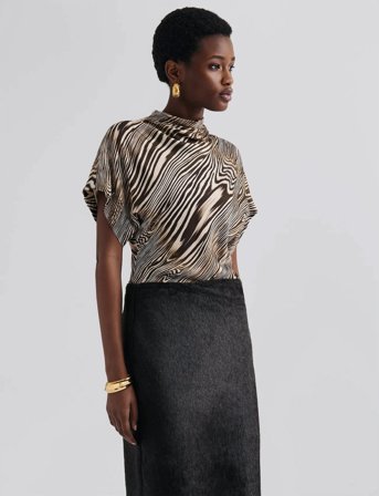 Malina Otilia Draped Half Polo Top - Brown - XL