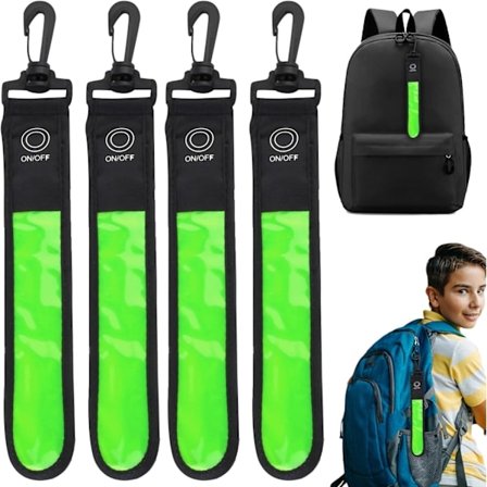 LED Blinkende Lys for Skolesekker, 4 stk. Barne Reflektorer Blinkende Lys, Skolesekker med 3 Moduser, Sikkerhetslys, Vanntett Reflektor