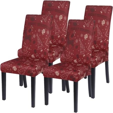 (#E Rød, 4 stk) Universal Stretch Jule Stolstoltrekk Sett med 4
