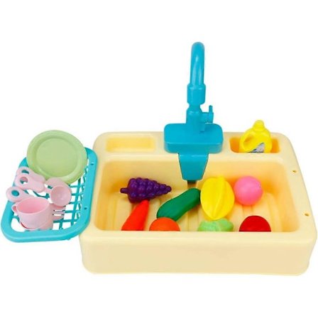 Diskho Leksaker med Rinnande Vatten, Elektrisk Diskmaskin Leksak Barn Köksleksaker Låtsaslek Köksleksaker för Barn (Gul, Utan Batteri)