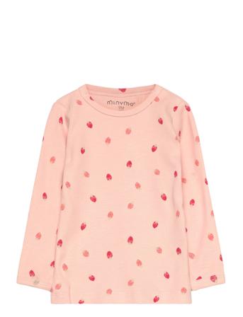 T-Shirt Ls Aop Rib Tops T-shirts Long-sleeved T-Skjorte Pink Minymo
