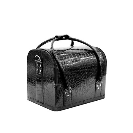 Reseväska för smink med 4 fack, läderkosmetikväska, skönhetsväska, sminkbord, organiseringsväska med axelrem, storlek: 30x24x25 cm