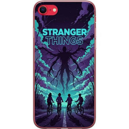 Yhteensopiva Puhelinkuori Apple Apple iPhone 7 Stranger Things -inspiroitunut fantasiaillustraatio, jossa on tumma hirviö, pyöräilevät lapset ja d